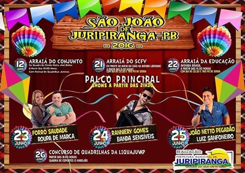 Programação dos festejos juninos de Juripiranga